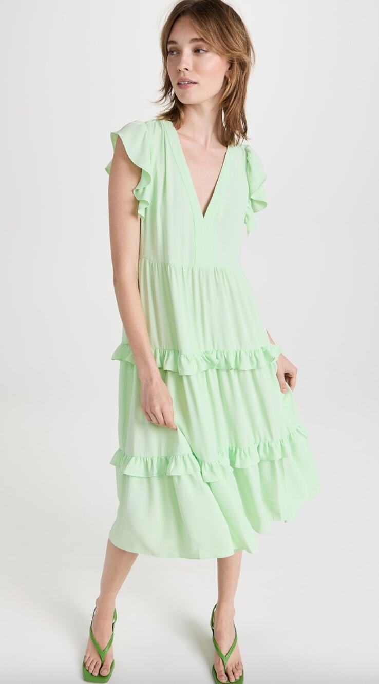 Amanda Uprichard Chamomile Ruffle Tiered midi Dress Large